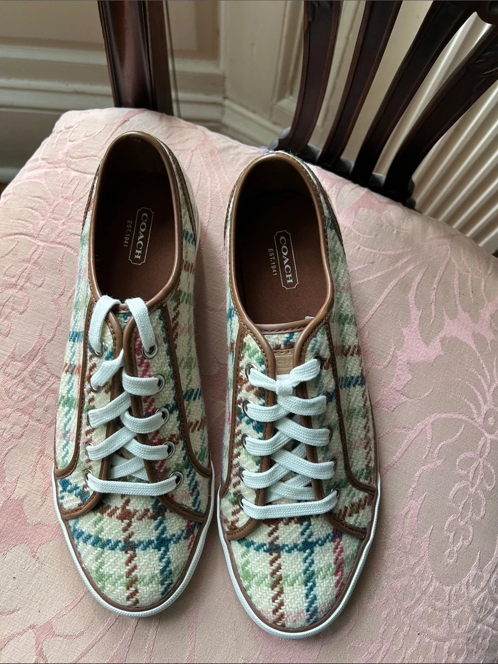 Coach Multicolor Plaid Canvas Sneakers with Leather Trim